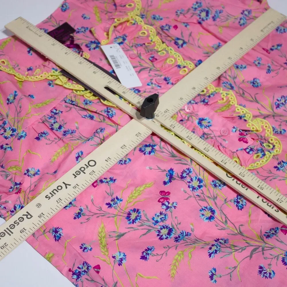 NWT J. Crew Pink Ruffle Blouse Wheat Bouquet Floral Cottage Print Women XS (B4)